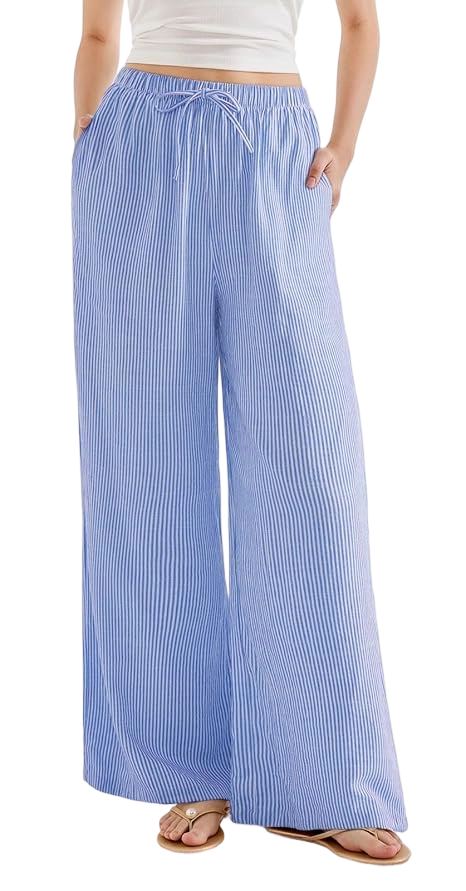 Women’s Wide Leg Linen Palazzo Pants – High Waist Lounge Pants with Pockets