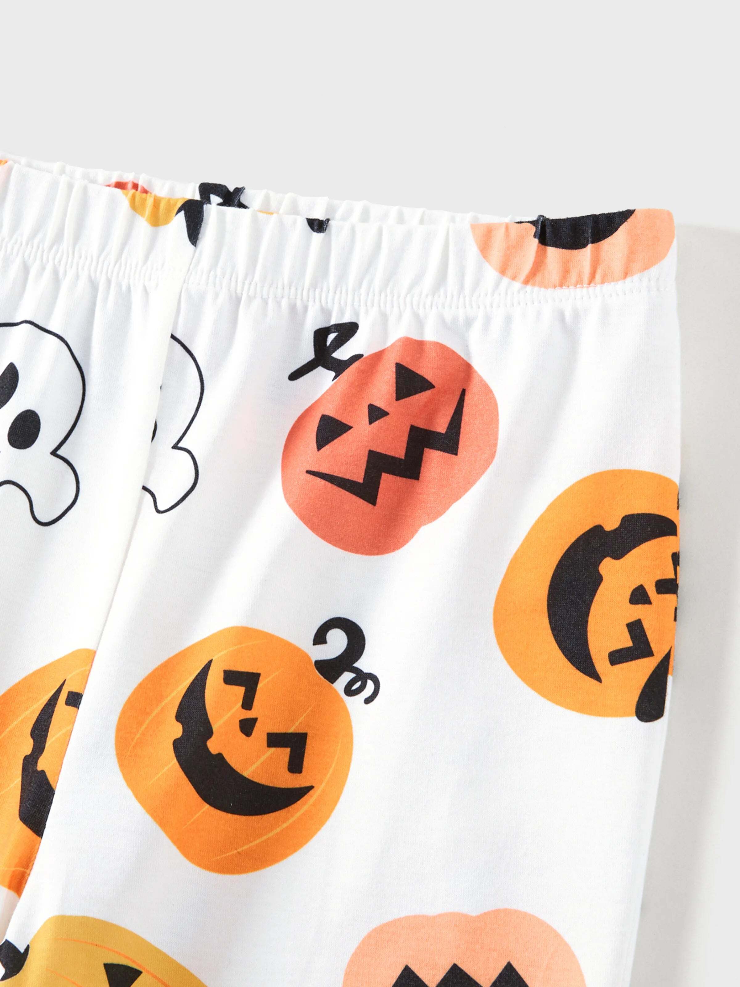 Halloween Family Matching All Over Pumpkin & Ghost Print Pajamas sets White