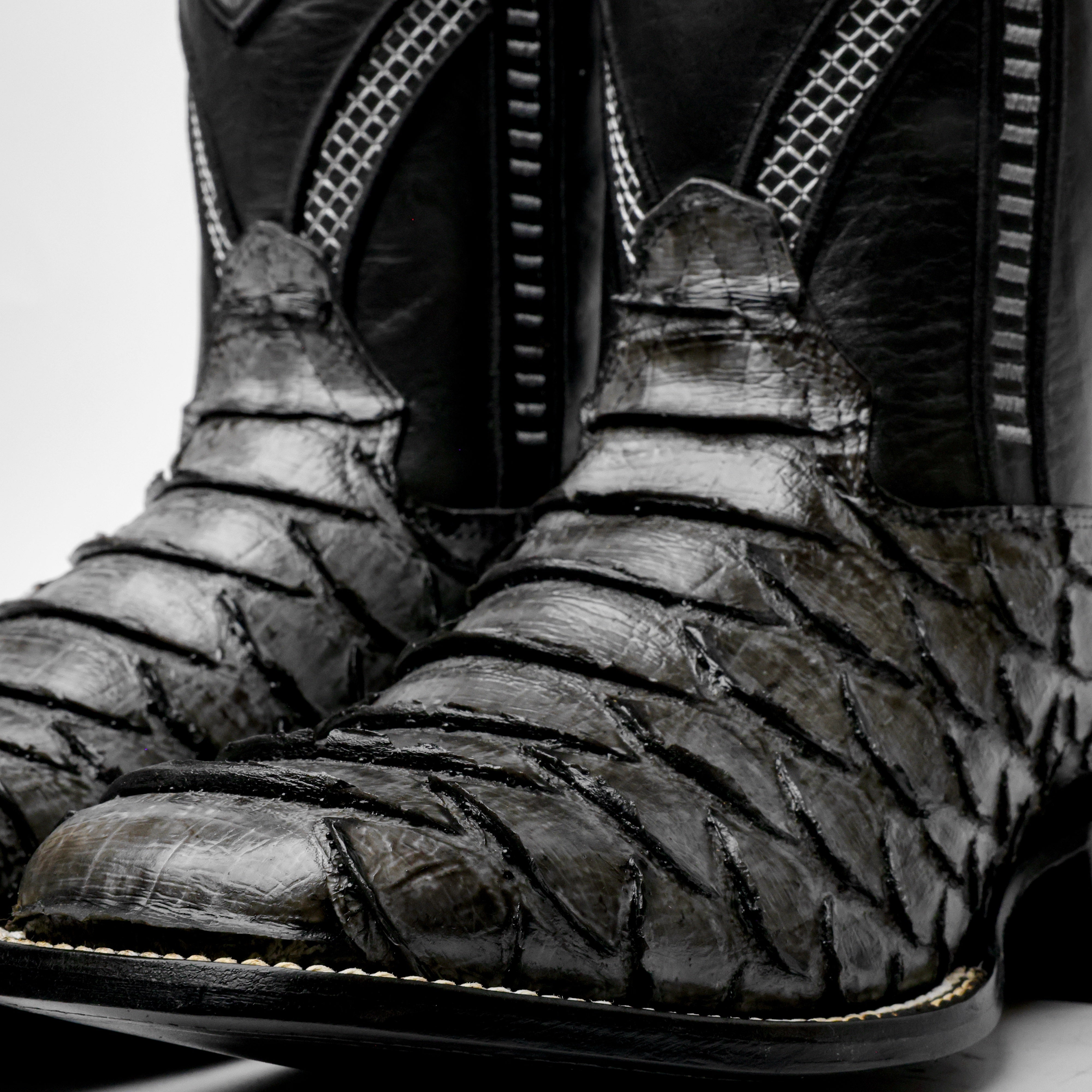 Grey Jumbo Python Leather Boots - Square Toe