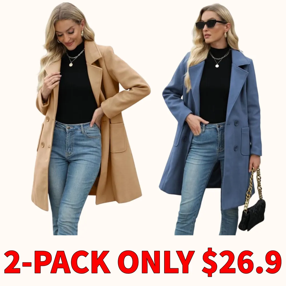 Women's winter wool blend camel mid-length coat