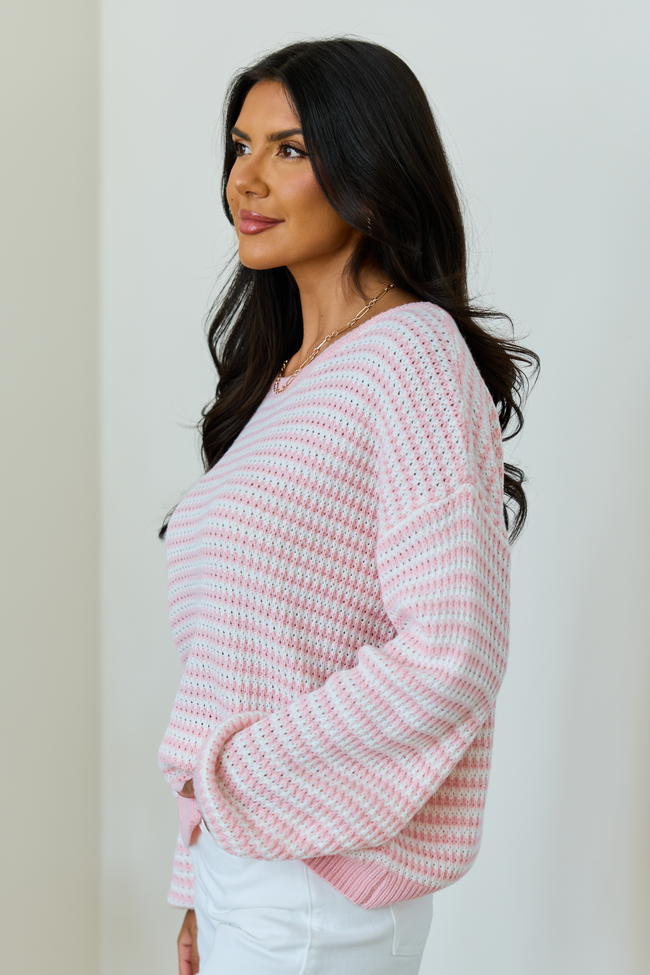 Lennon Blush and Ivory Striped Knit Sweater