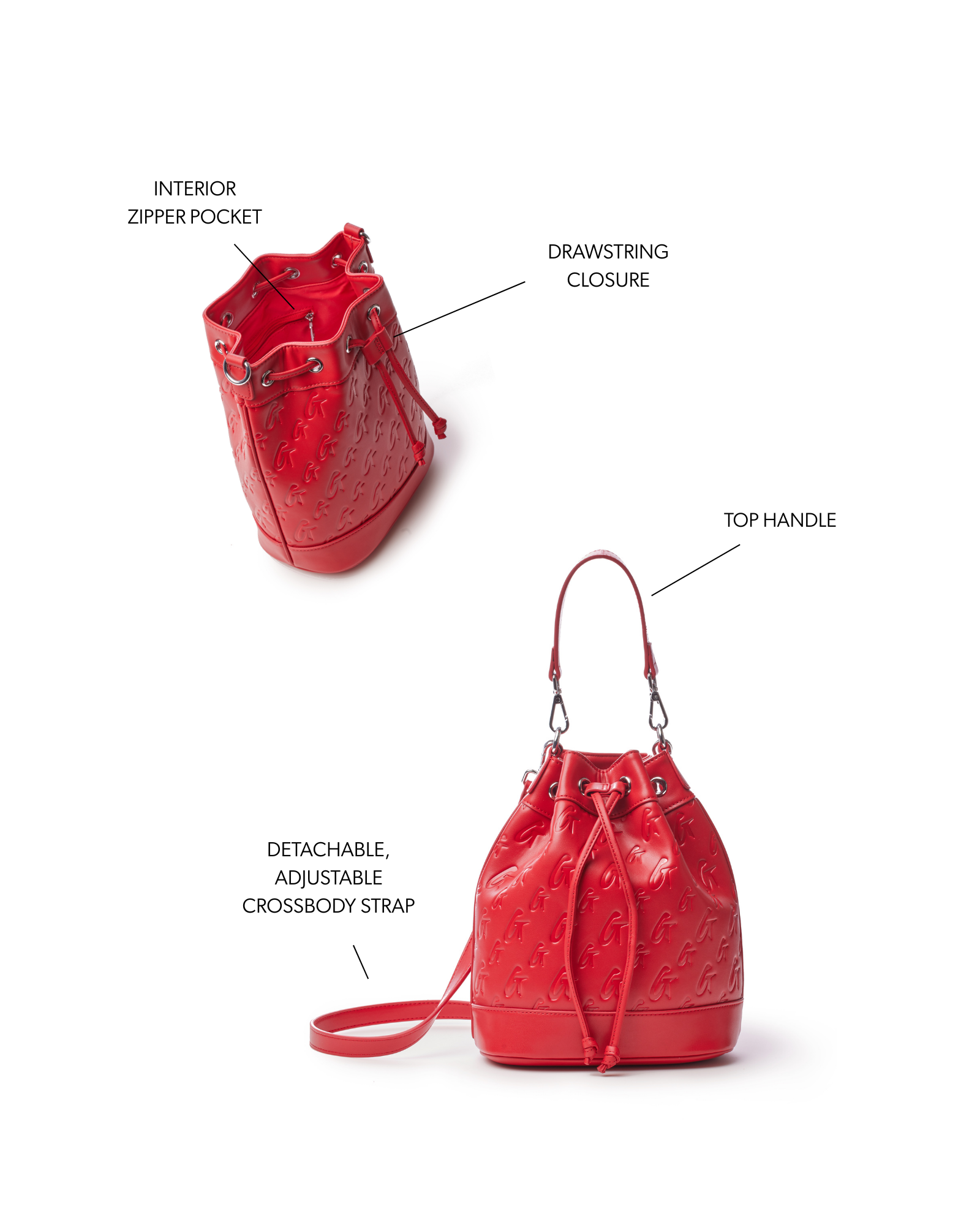 MEDIUM MONOGRAM BUCKET BAG - RED
