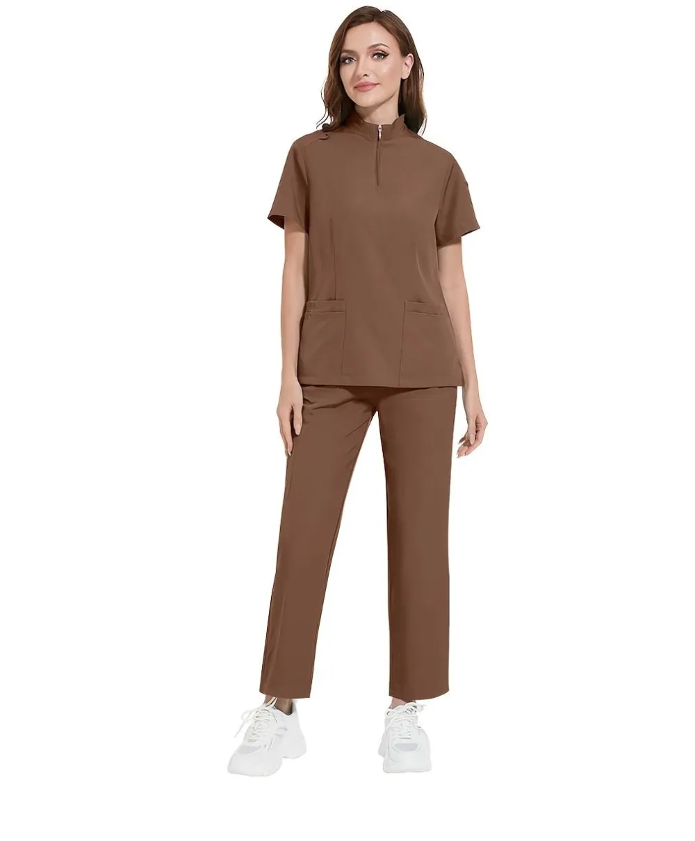 Ladies Healthcare Scrub Set with Multi-Pockets, Breathable Quick-Dry Wrinkle-Resistant Fabric