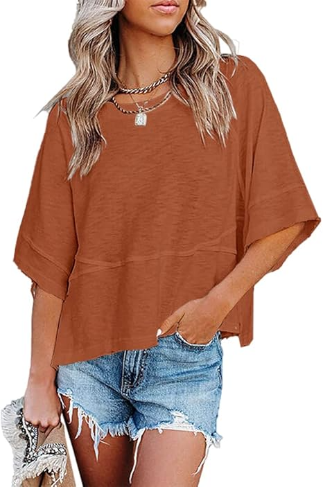 ✨2026 Hot Sale✨Women's Summer Casual Crewneck Batwing Half Sleeve T-Shirt