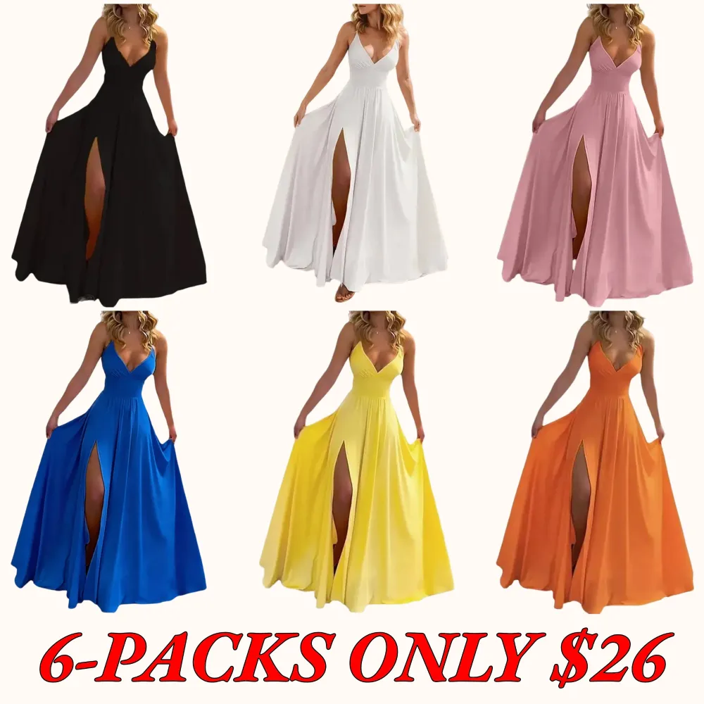 2026 Spring New Arrivals: Women's Strappy Dress—A Stylish, Sexy, Solid-Color Dress with a Slit