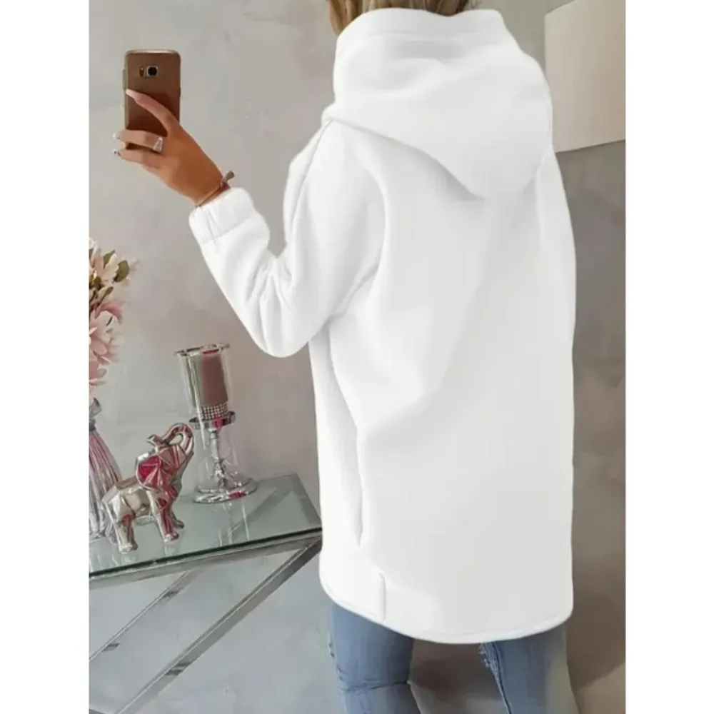 Women's Fleece Hoodie with Stylish Asymmetrical Hemline