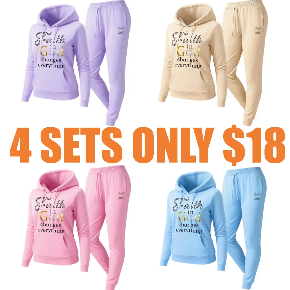 Women'S God Letter Print Hoodie And Drawstring Track Pants Set