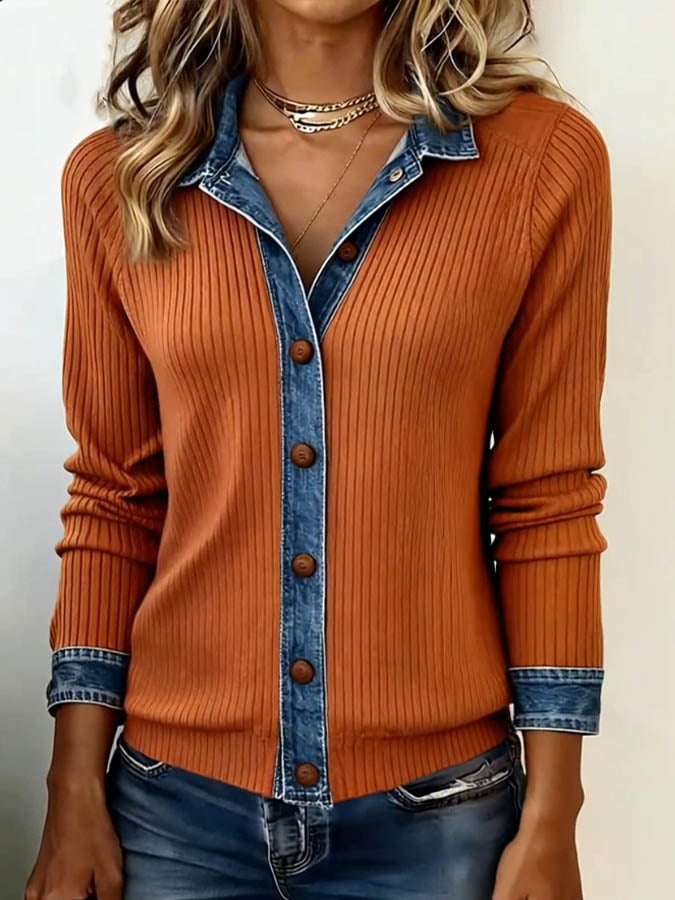 Women'S Casual Loose Contrast Color Patchwork Jacket
