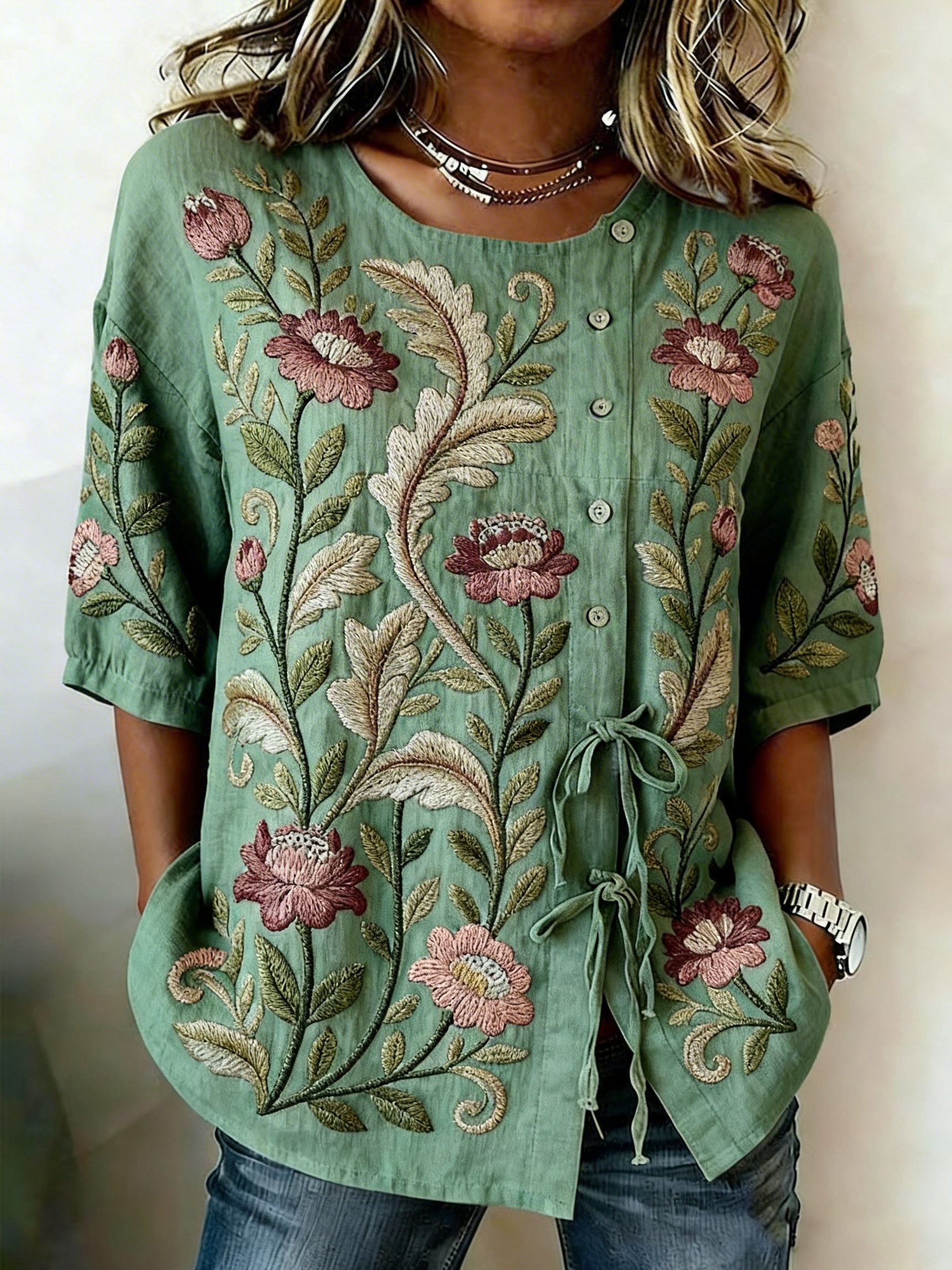 Women's Floral Print Half Sleeve Casual Blouse