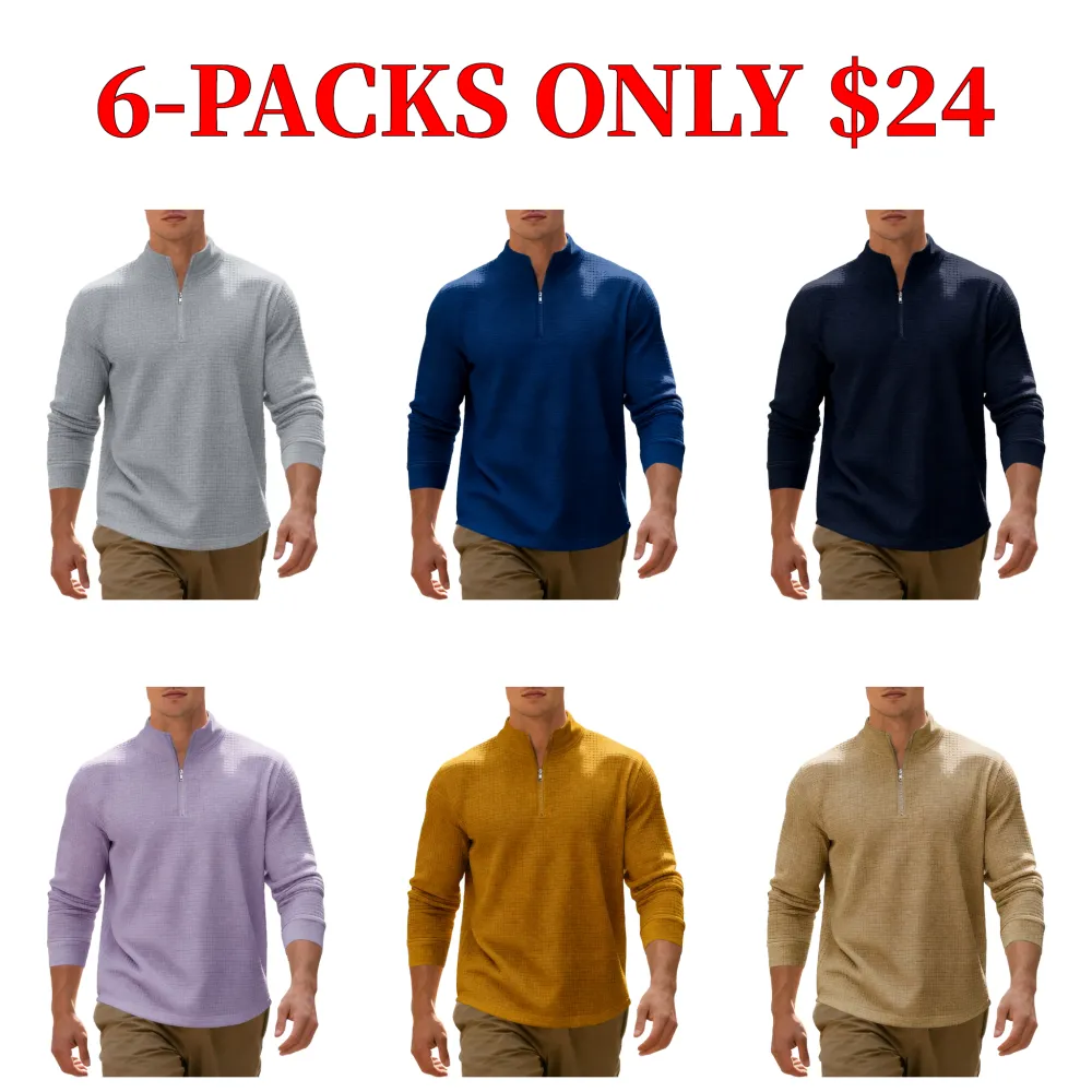 Men's slim-fit solid color half-zip sweatshirt, casual long-sleeved pullover