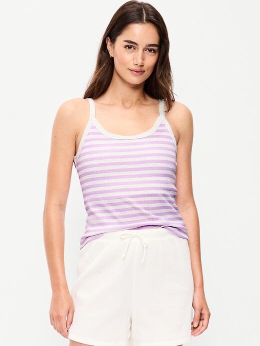 Pointelle Cami Tank Top White/Purple Stripe