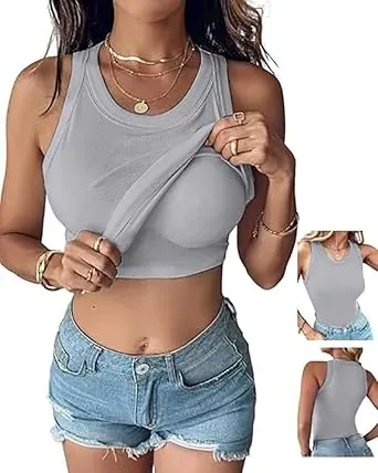 Women's Built-in Bra Ribbed Tank Top