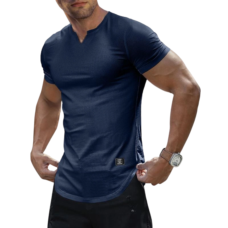 Men's Plain Muscle Slim Fitted T Shirt Polyester V-Neck Longline Shirt