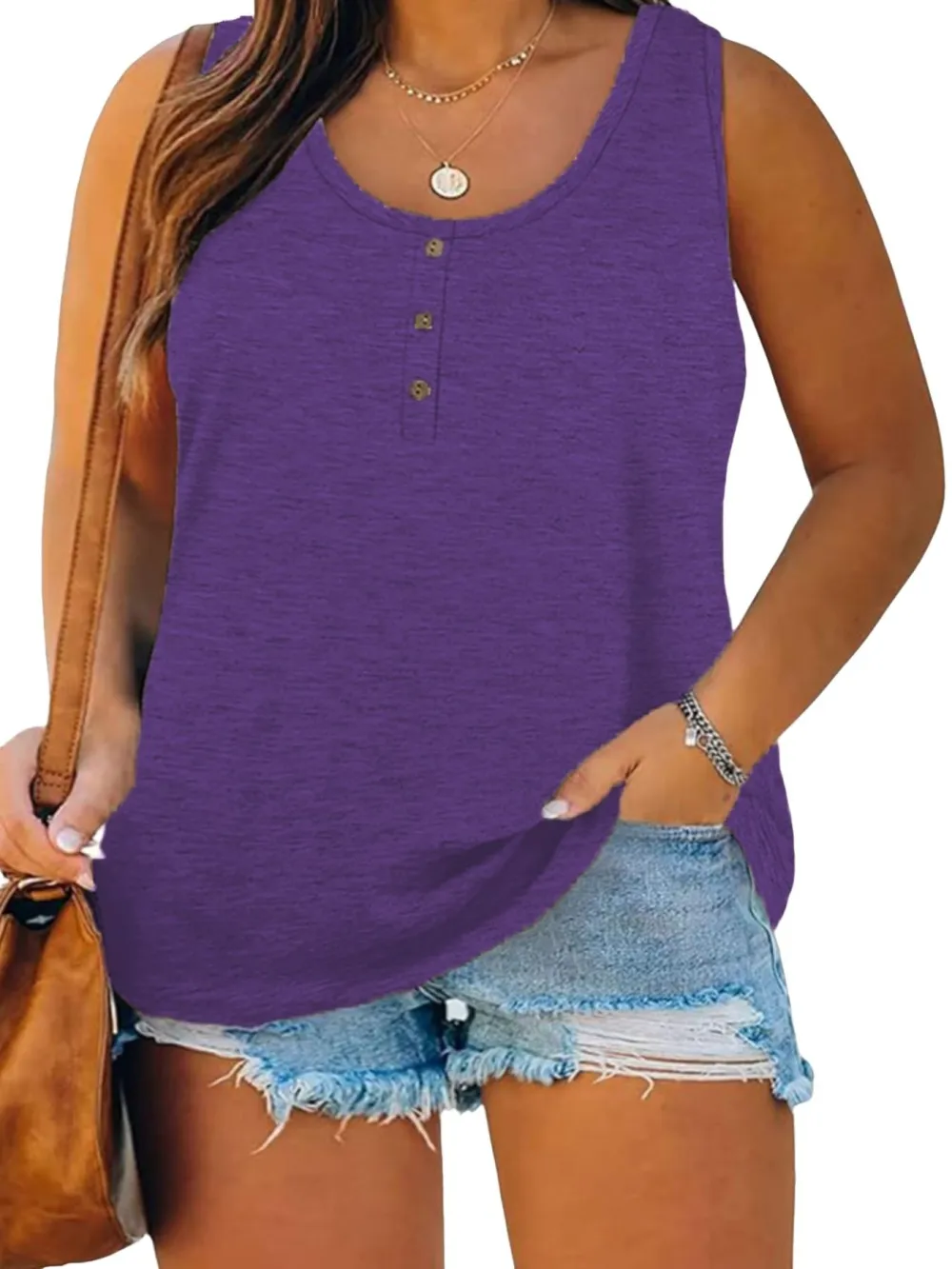 Summer New Trend Large Size Women's Tank Button Casual Vest, Fitted Plain Design, Perfect for Daily Wear
