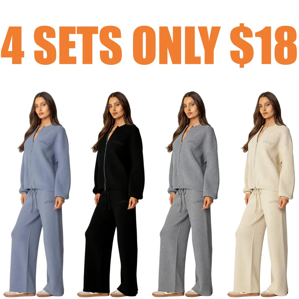 Knit Zip Up Sweater Set