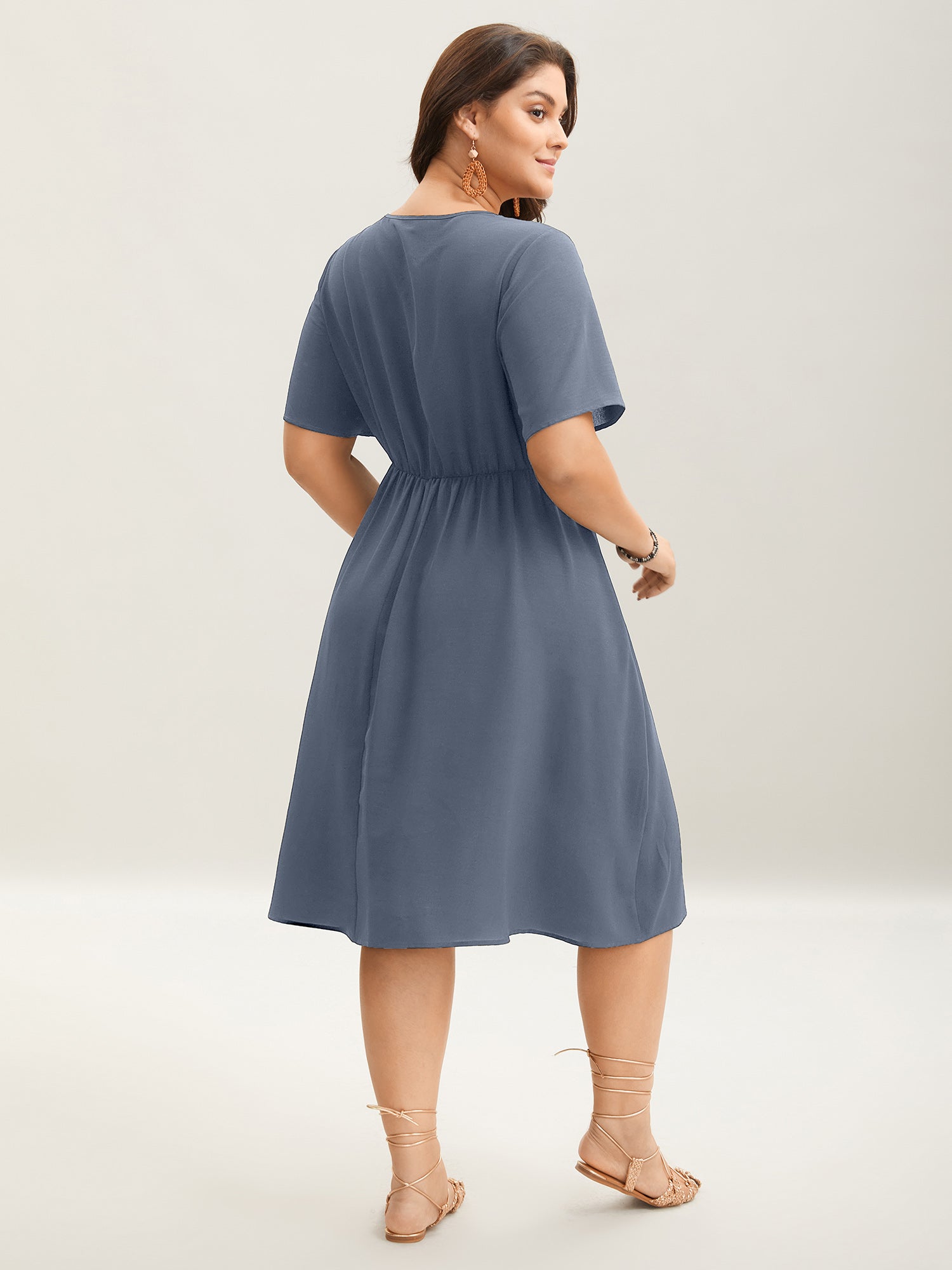 Floral Embroidered Waist-Cinched Midi Dress