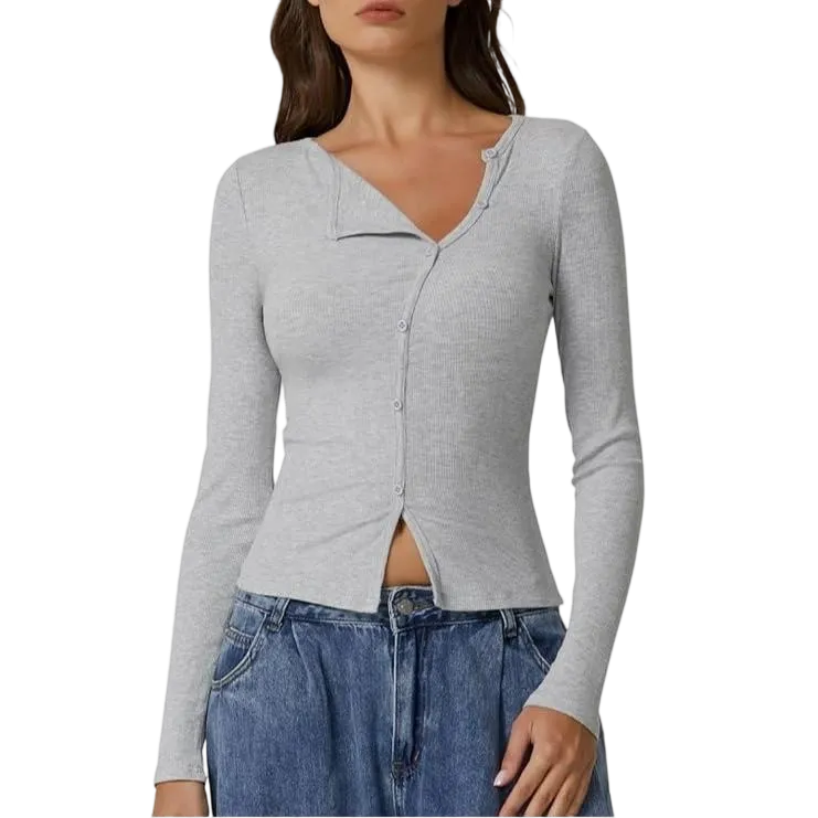 Women's Long Sleeve Ribbed Crewneck Shirts