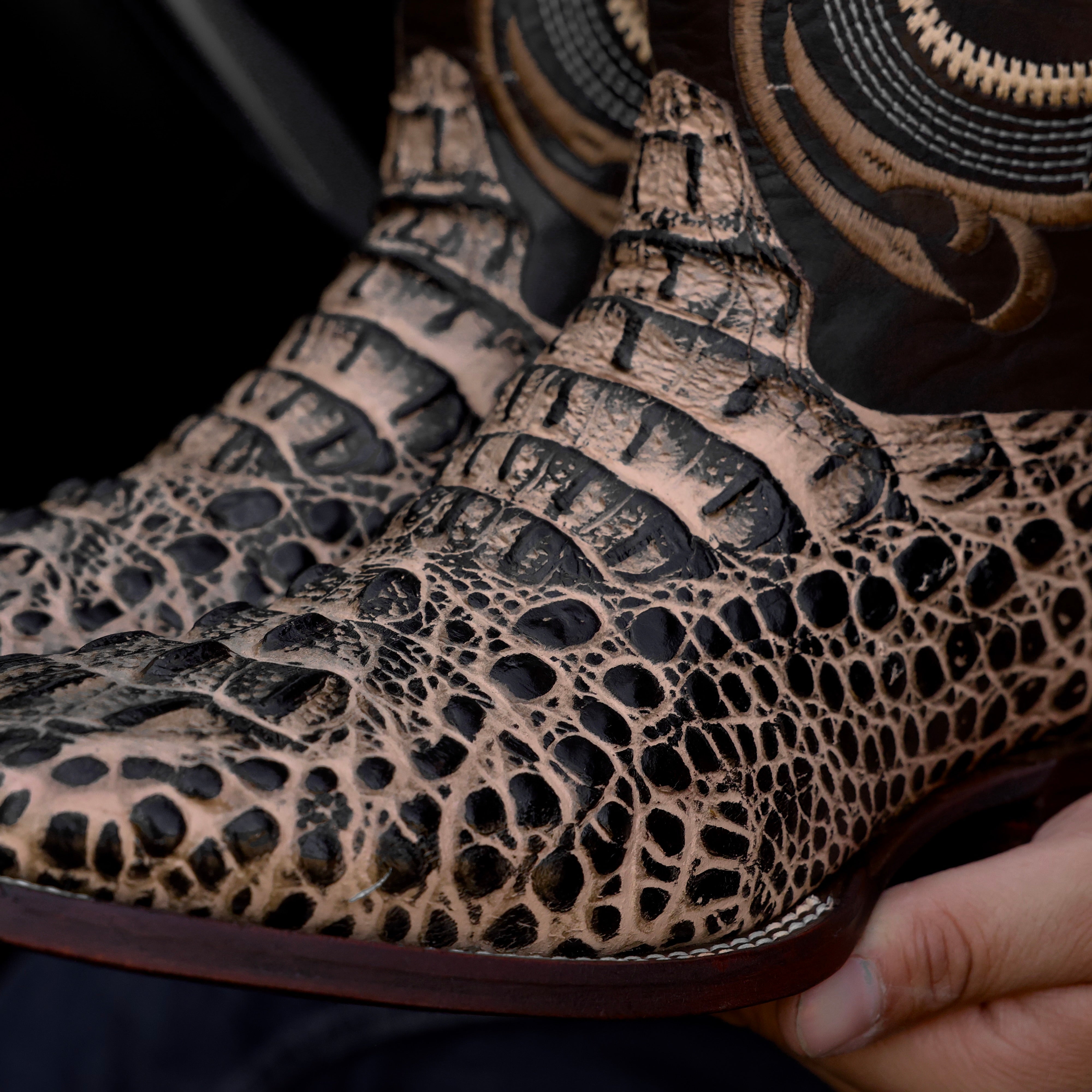 Orix Caiman Neck Leather Boots- Square Toe