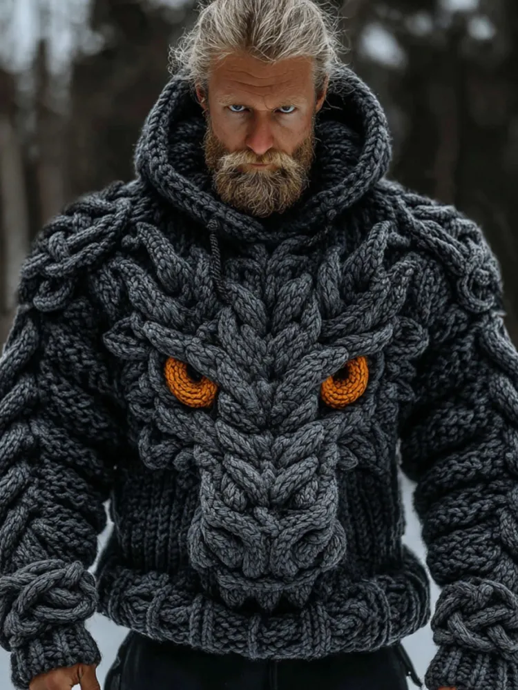 Men's Vintage Viking Dragon Celtic Knot Art Warm Hooded Sweater