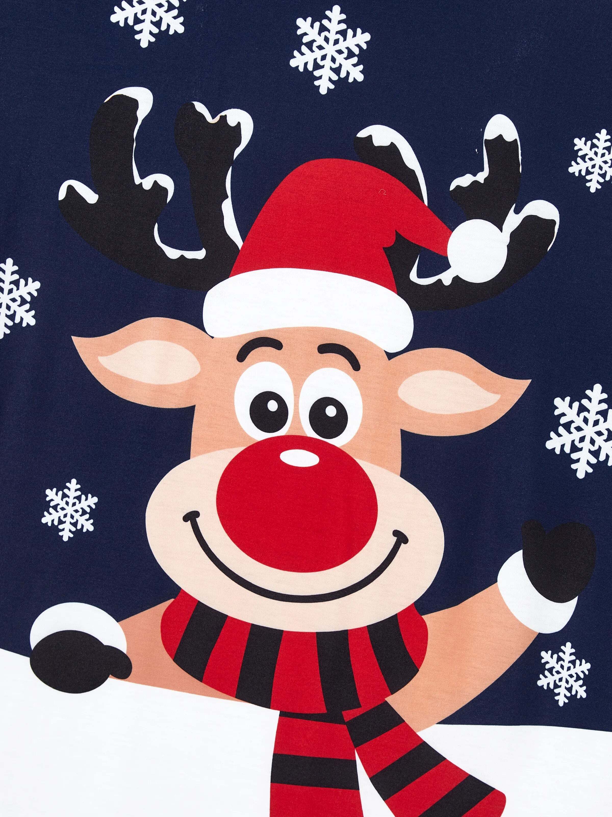 Christmas Matching Family Pajamas Set Reindeer and Snowflake Print PJS Deep Blue
