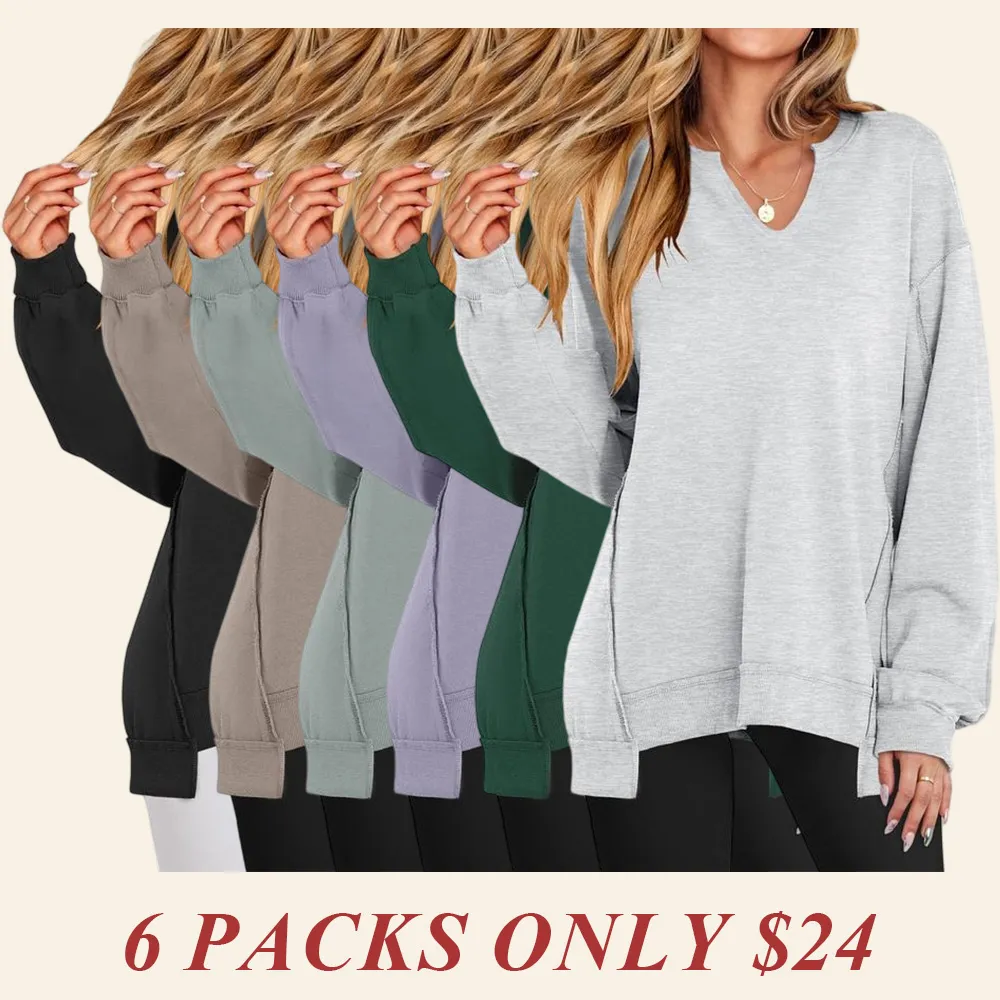 Womens Oversized Sweatshirt V Neck Long Sleeve