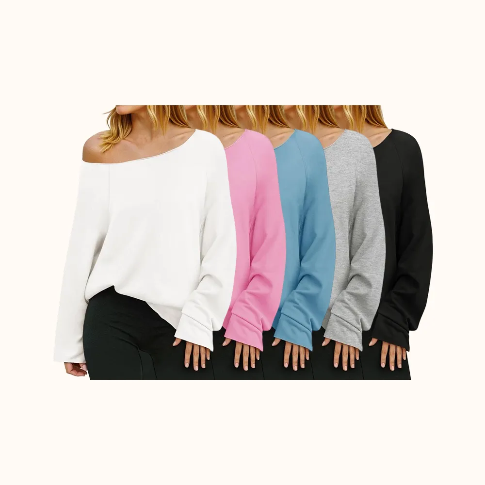 Womens Off the Shoulder Sweatshirts Wide Neckline Oversized Pullovers Long Sleeve