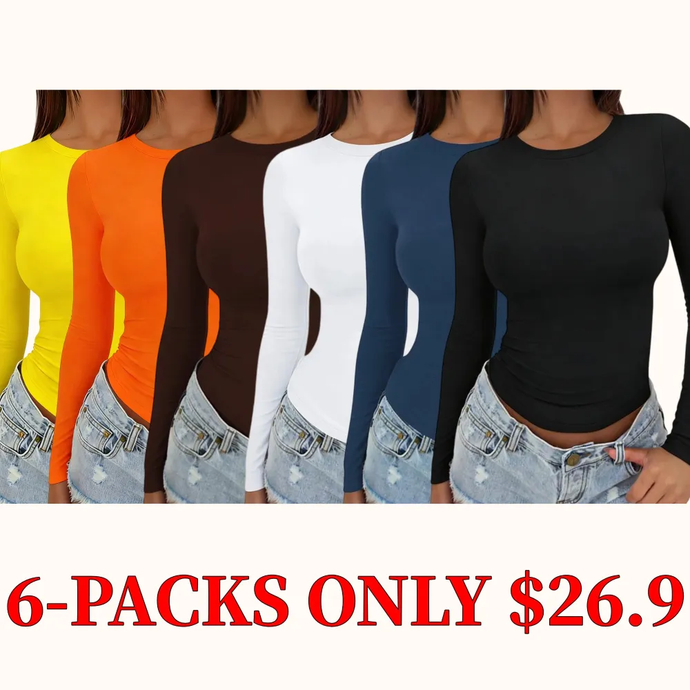 Women's long-sleeved T-shirt, round neck, slim fit