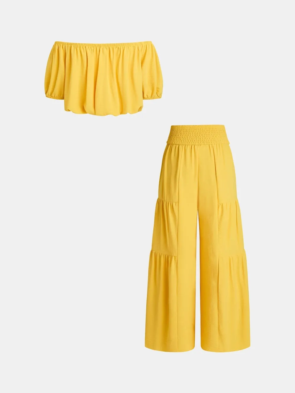Women's Solid Color Top & Wide Leg Pants Set, Casual Off Shoulder Top & Palazzo Pants for Summer