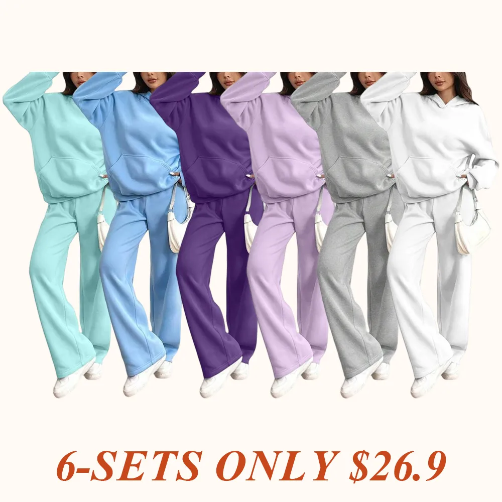 Women's Hooded Sweatshirt & Pants Casual Comfy Loungewear Set