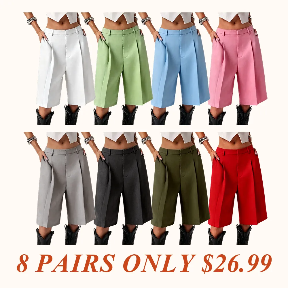 Women's Solid Color Simple Commuter Bermuda Shorts, All Seasons Business Casual Long Pants