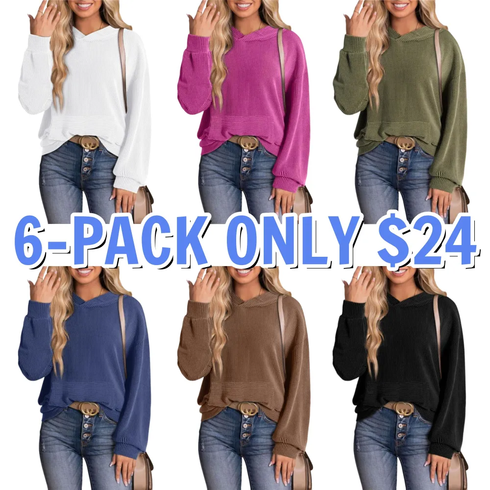 Women's Casual Loose Long Sleeve Ribbed Knit Shirts