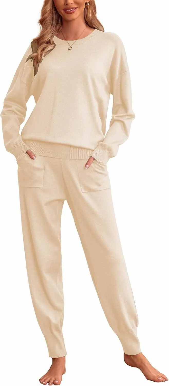 Women's Long Sleeve Knit Loungewear Set Jogger Pants Outfit