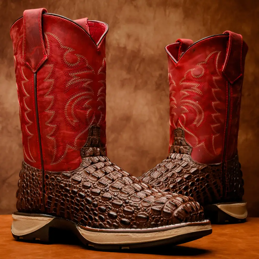 Brown Caiman Hornback Leather Boots With 3D Lightweight Sole - Composite Toe