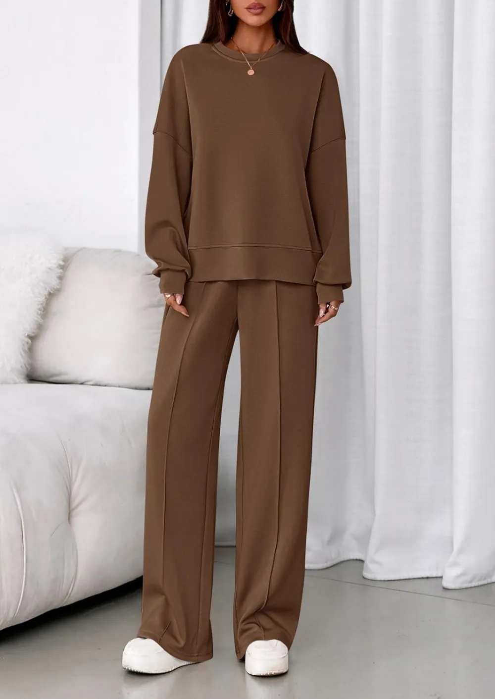 2 Piece Sets For Women Fall Trendy Long Sleeve Sweatshirt Wide Leg Pants Loungewear Set