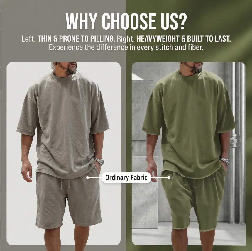 Men's Textured Sweatsuit Loose Fit Casual Sports Outfits