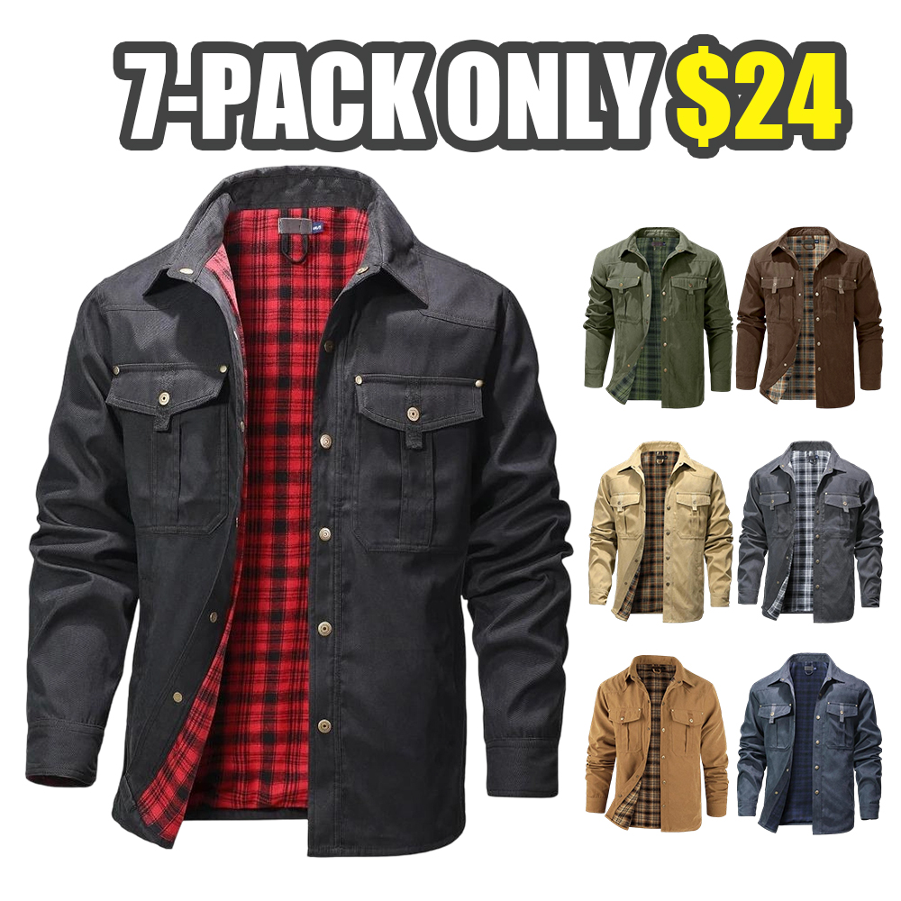 Men's Flannel Lined Shacket Jacket Plaid Brushed Lining Cowboy Western Twill Outdoor Shirt Jacket