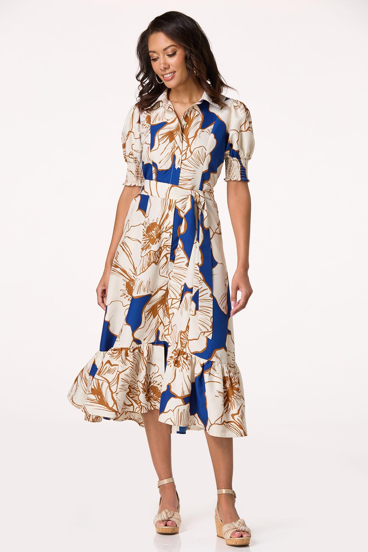 Bold Floral Puff Sleeve Dress