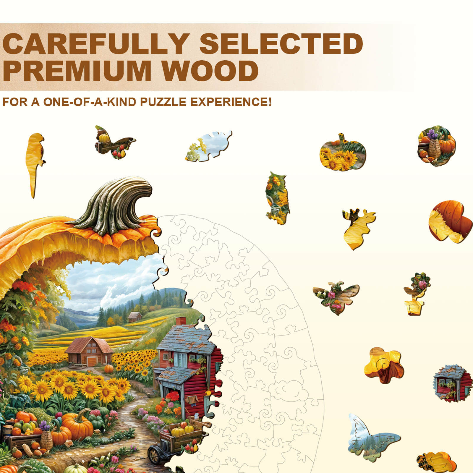 Pumpkin Summer Farm Wooden Jigsaw Puzzle