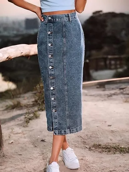 Women's Button Front Denim Skirt