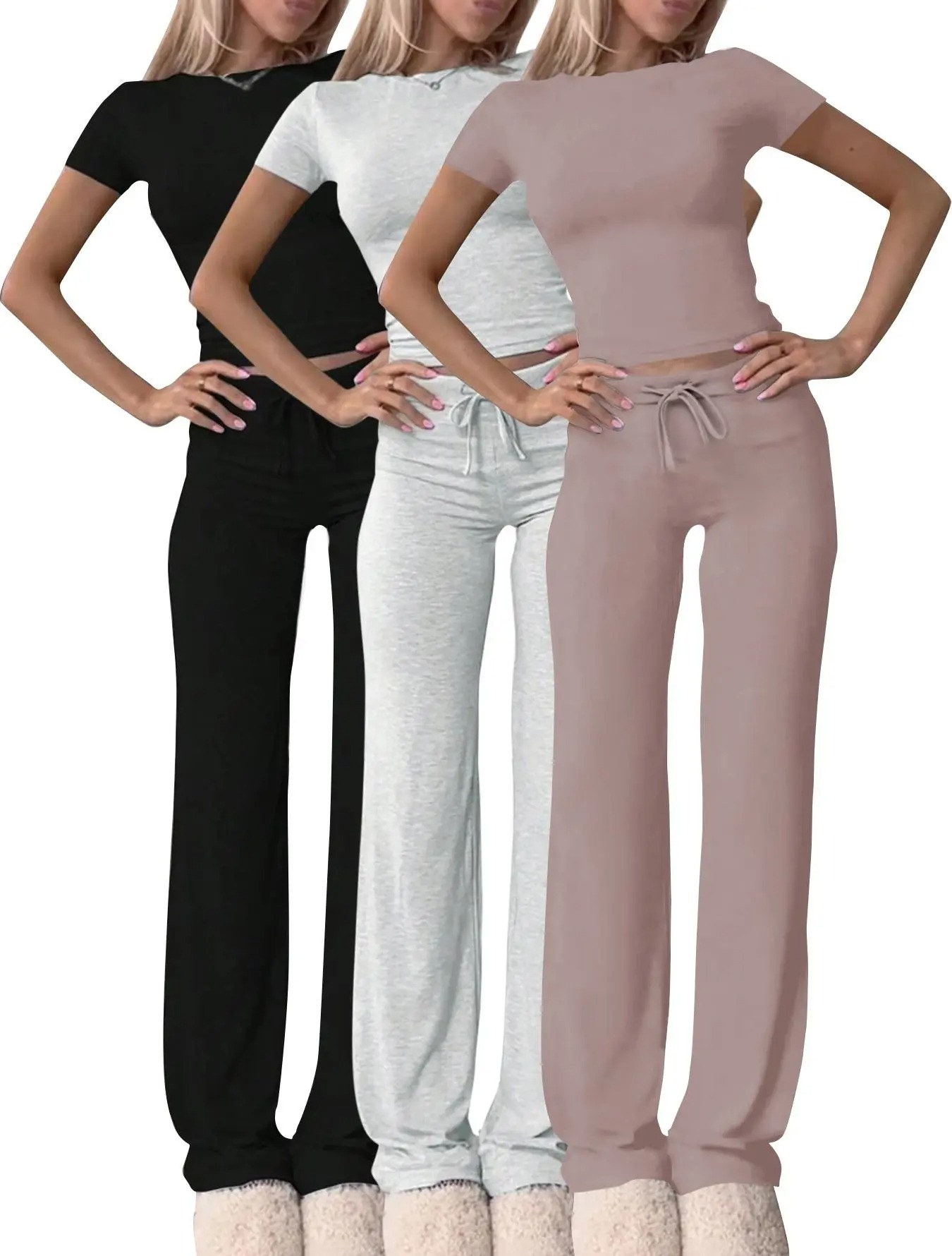 Women's Casual Crop Tee & Lounge Pants Set