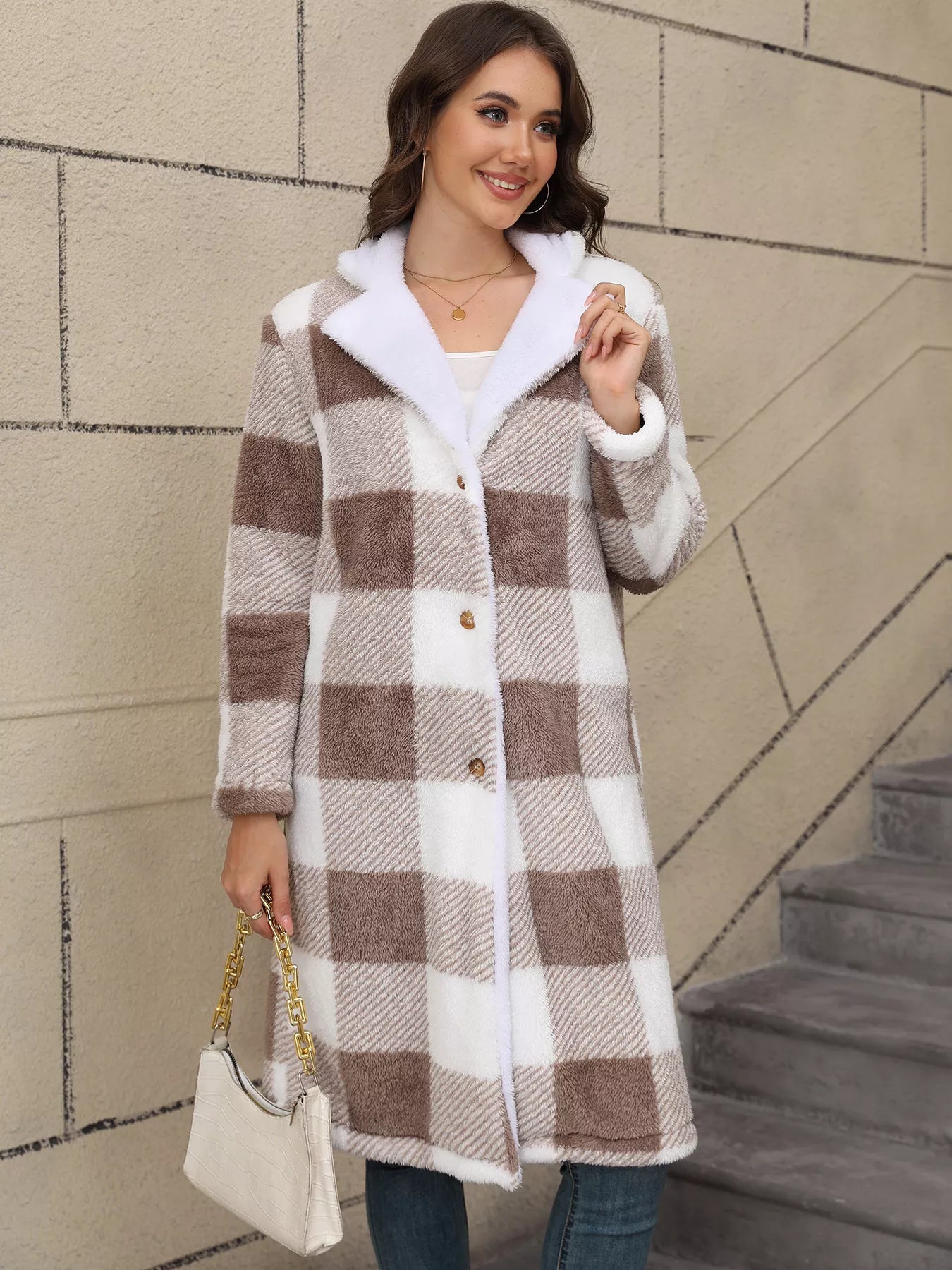 Cozy Plaid Fleece Longline Winter Coat