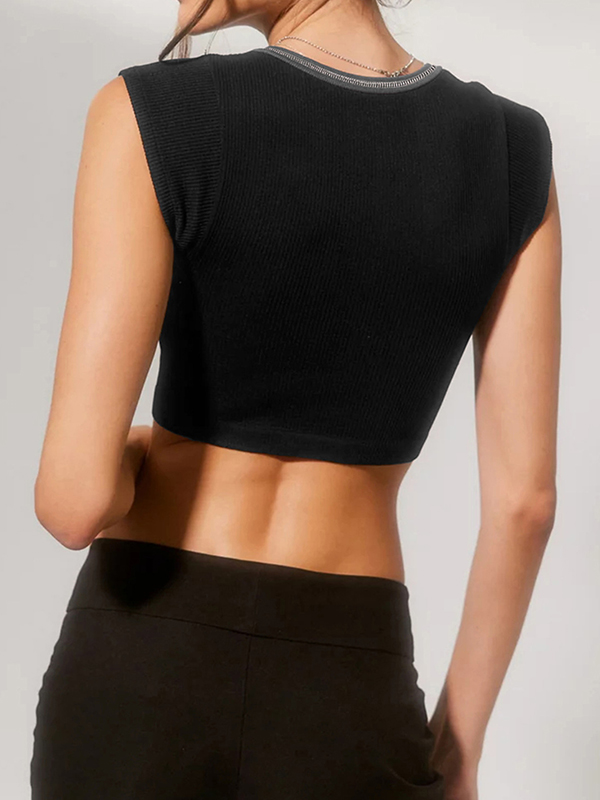 Split-Joint Cap Sleeve Skinny Deep V-Neck Vest Top