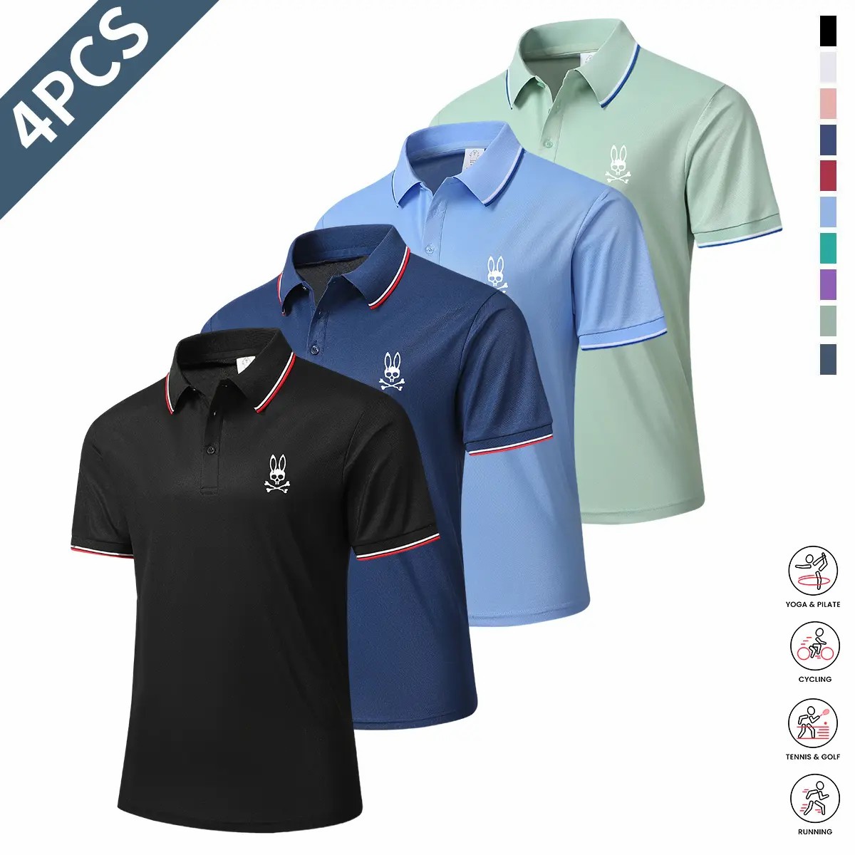 Premium Men’s 4-Pack Performance Polo Set - Breathable & Lightweight