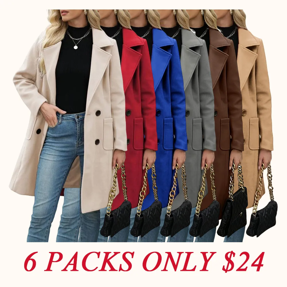 Women Winter Wool Blend Camel Mid-Long Coat