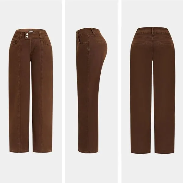 Mid Rise Straight Leg Pants women’s clothes Stretchy Fabric