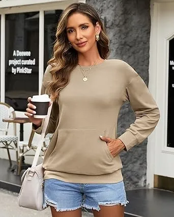 Women's Crewneck Hoodless Sweatshirt Hoodless Sweatshirt with Kangaroo Pocket Fleece Long Sleeve