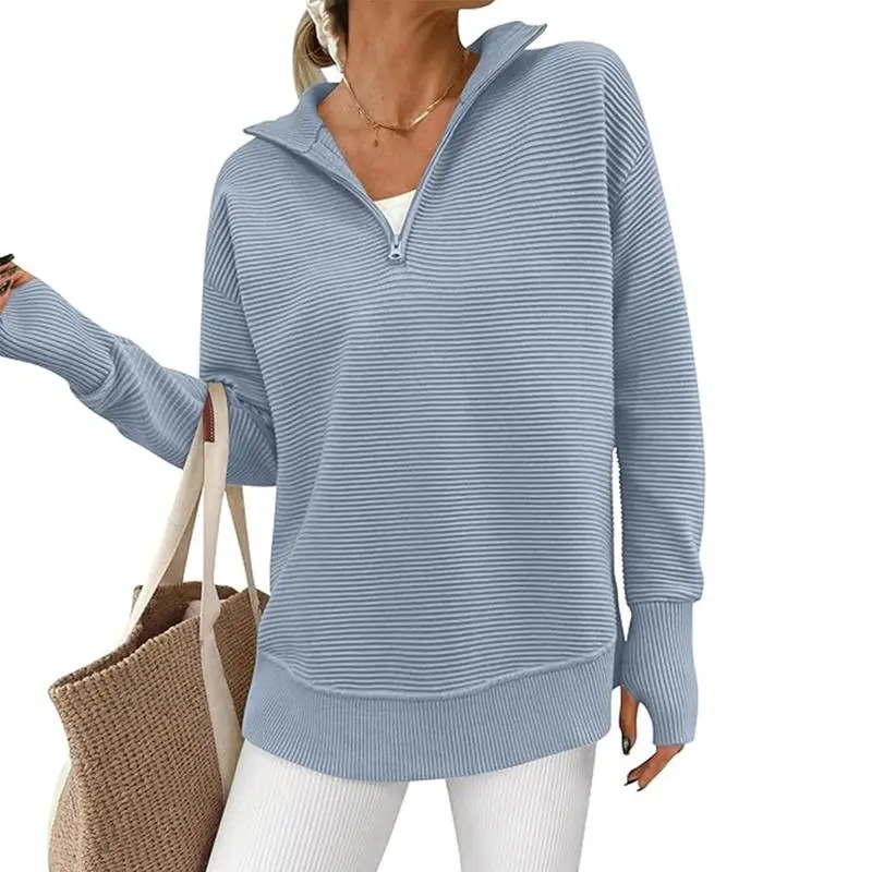 Women's Long Sleeve Quarter Zip Pullover Sweater