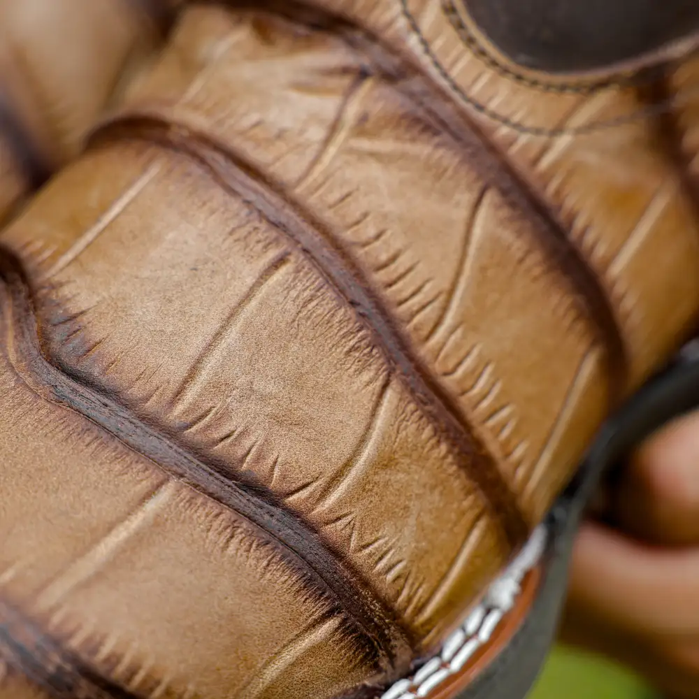 Moka American Gator Belly Leather Boots With Lightweight Soles - Square Toe