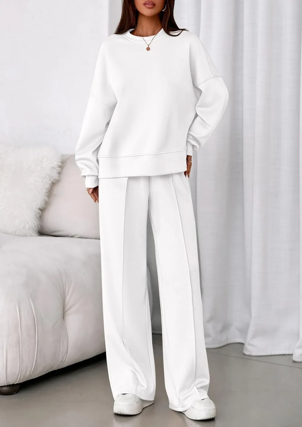 2 Piece Sets For Women Fall Trendy Long Sleeve Sweatshirt Wide Leg Pants Loungewear Set