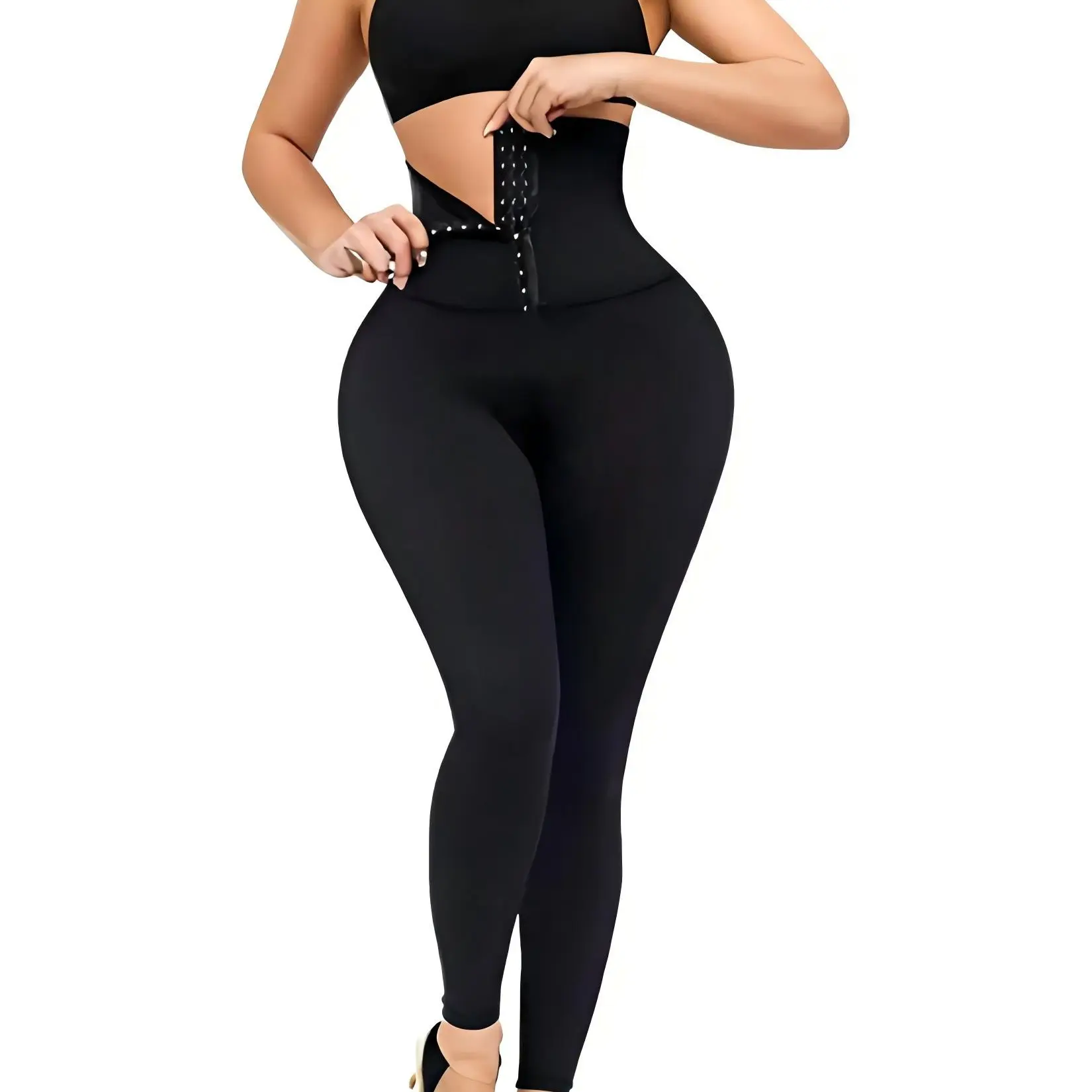 Women's fitness pants with a corset, buttons to flatten the stomach